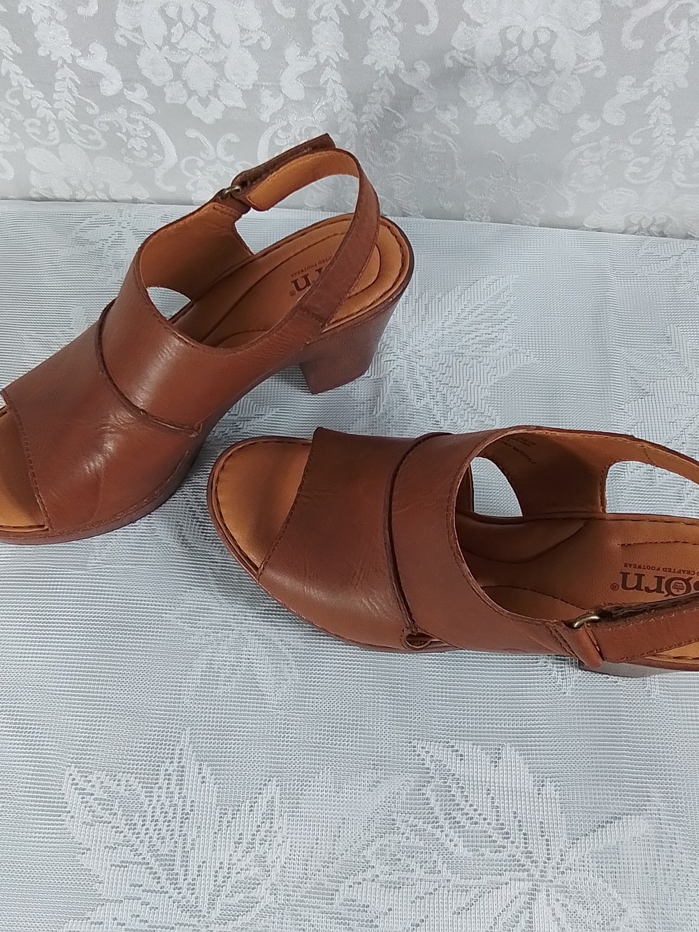 Born light brown leather slingback heeled sandals - Picture 3 of 13